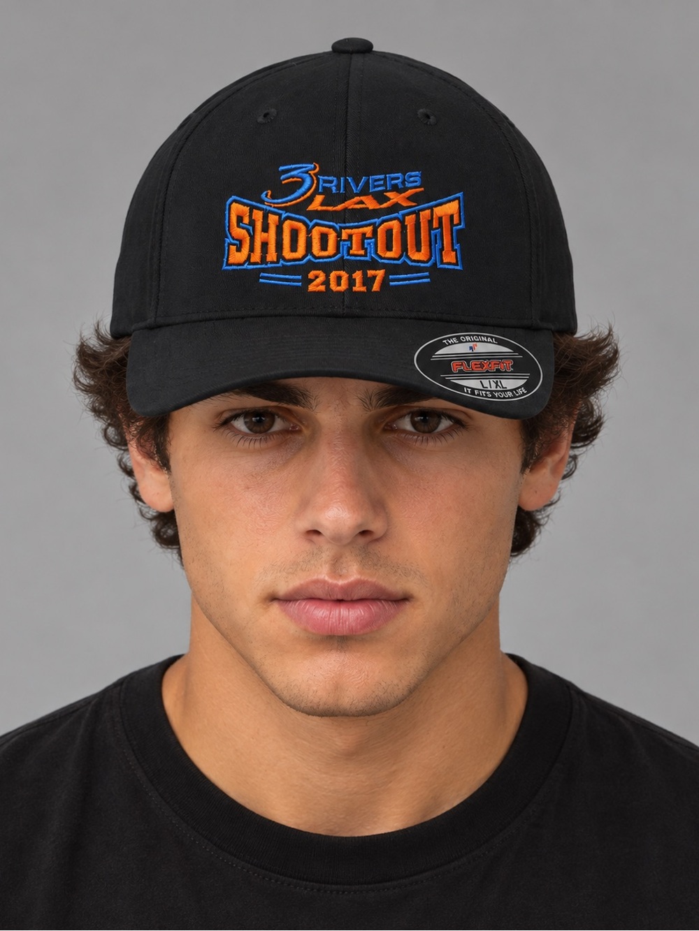 Vintage 2017 3 Rivers LAX Shootout Flexfit L/XL Black Lacrosse Hat Cap